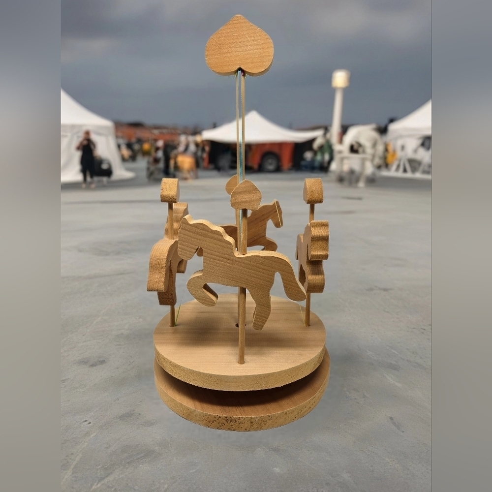 Carousel Hand Made All Wood With Ribbons For Movement Vintage Can Be Painted